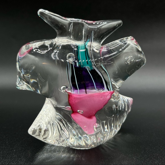 Vtg Signed S/R 92 Fruit Salad Dolphin Bird Abstract Studio Art Glass Paperweight - Picture 2 of 7